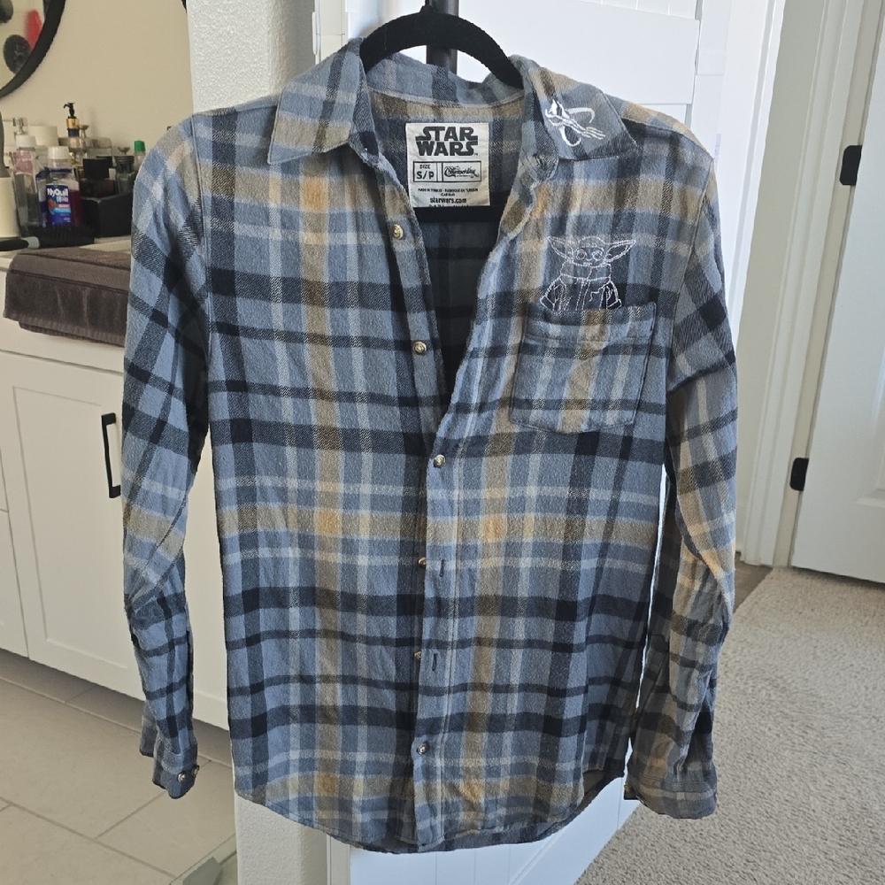 Star Wars Blue, Gray, and Tan Plaid Men's Shirt
